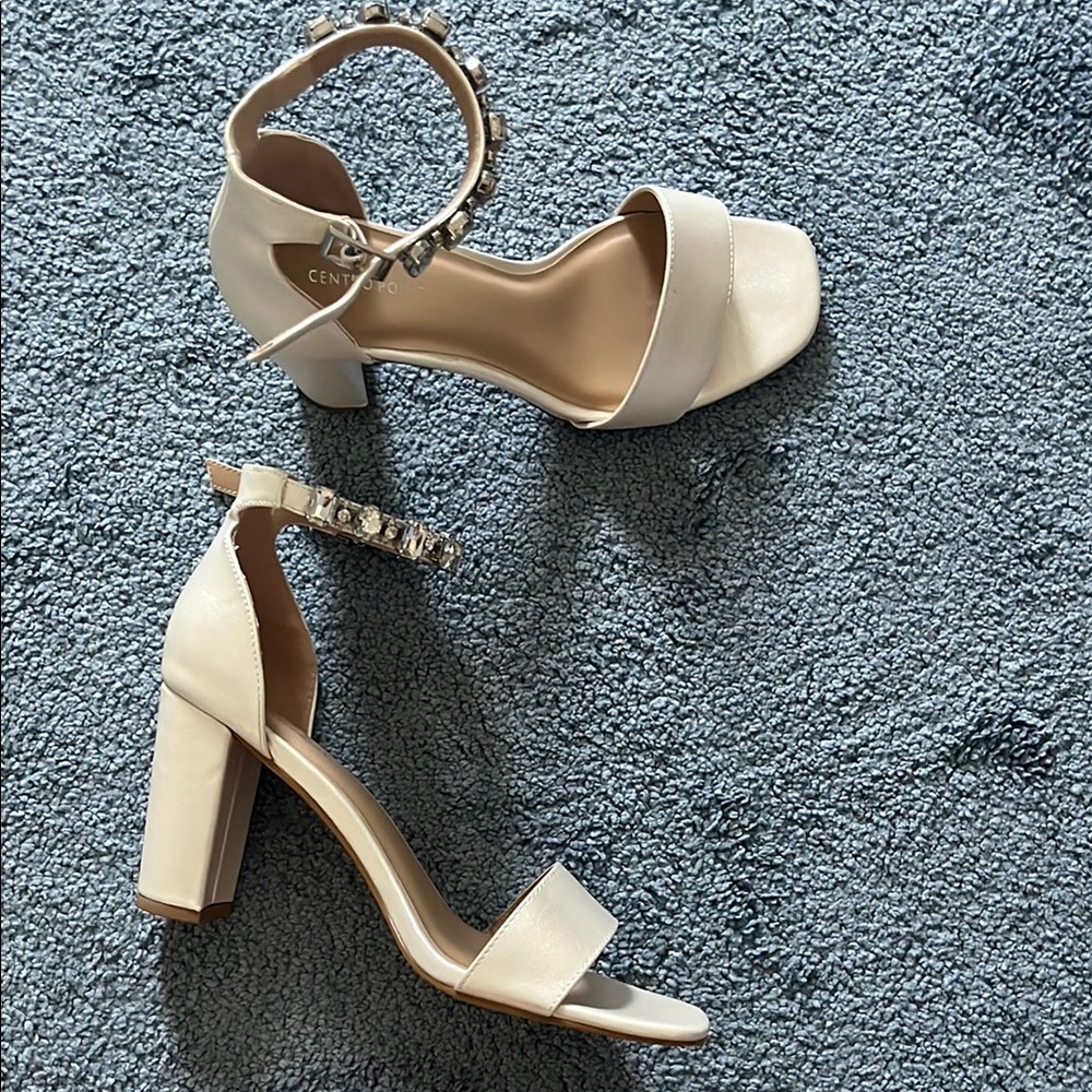 Cream Block Heel Sandals